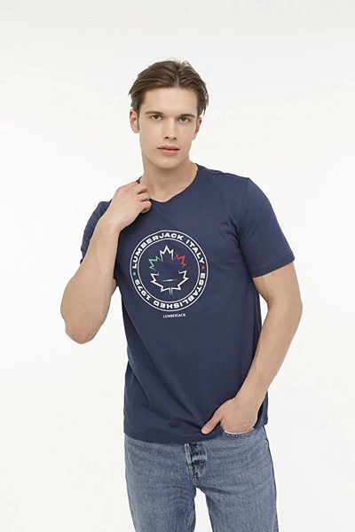 lumberjack Ανδρικό μπλουζάκι Renato 11itl414 0 Collar - Navy Blue