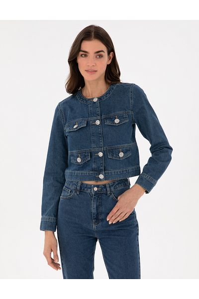 Pierre Cardin Blue Crop Top Jean Jacket 50306930 -Vr036