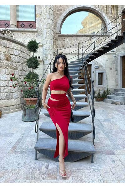 ARK MAĞAZALARI Women's Low-Cut Waist and Shoulder Dress with All Eyes on You