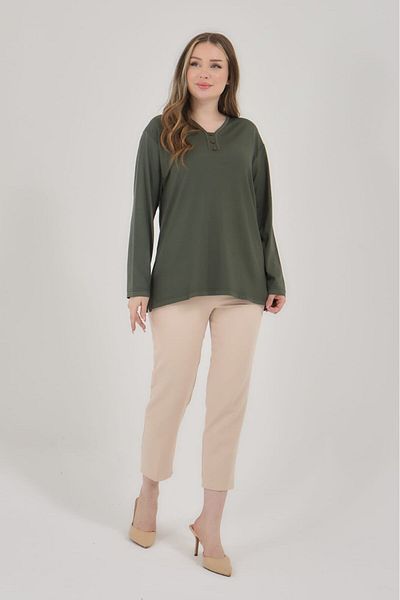 Fresh&Moda Γυναικεία χτενισμένη βαμβακερή μπλούζα με λαιμόκοψη V Lycra Plus Size Μεσήλικας Mother