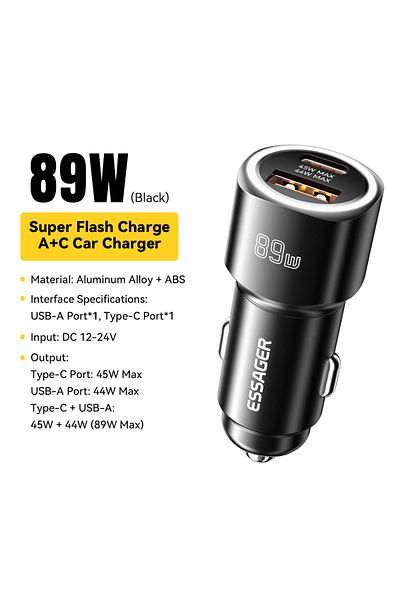 Choice 89w Black Essager Usb C Car Charger 89w 2 Ports Super Fast Charge Pd Qc 3.0 Car Phone Charger For Ip