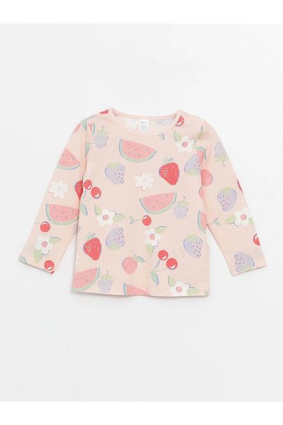 LC Waikiki Σετ πιτζάμες για κοριτσάκι με στάμπα LCW baby Pink Crew Neck