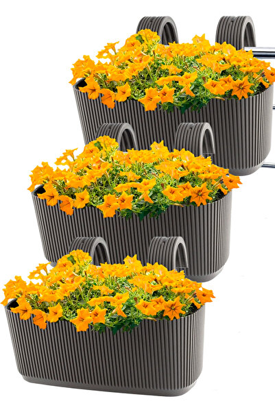 TEMMUZ HOME 3 Adet Pera Askılı Balkon Saksısı Plastik Kelepçeli Asılabilen Saksı