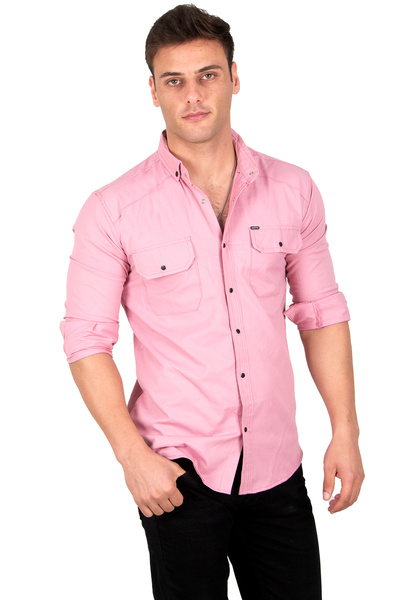DeepSEA Ανδρικό πουκάμισο με διπλή τσέπη με λεπτό ριμπ ροζ Lycra 2300421