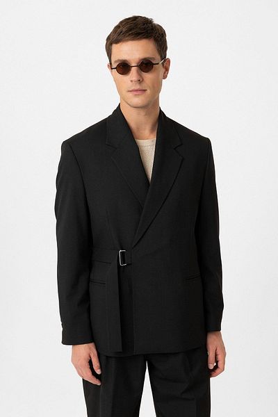 Antioch Black Belted Relax Fit Men's Blazer Jacket