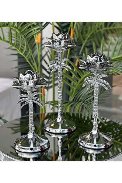 Genel Markalar Palmiye Şamdan Gümüş Renk Mumluk Paslanmaz Kaplama Ev Dekorasyon