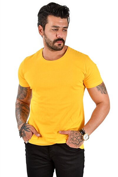 Rizz up Ανδρικό μπλουζάκι με λεπτή εφαρμογή σε κίτρινο μουσταρδί ελαστικό ύφα...