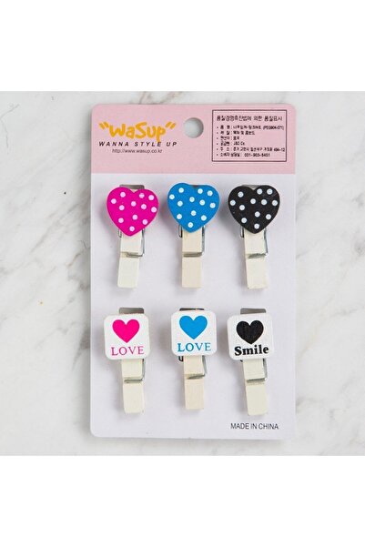 N&M STORE Loren Decorative Heart Patterned Clothespin 6 Pcs