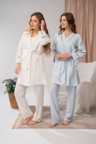 Pelin طقم بيجامة للنساء الحوامل مكون من 3 قطع منسوجة ومزينة بالدانتيل