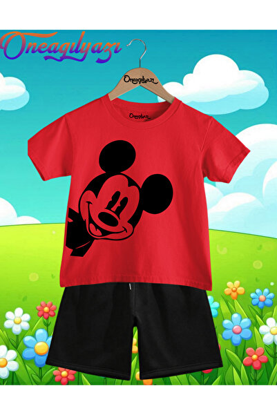 oneagılyazı Yanda Mickey Mouse Štampano Oversize kroj Dječje šortseve T-shirt...