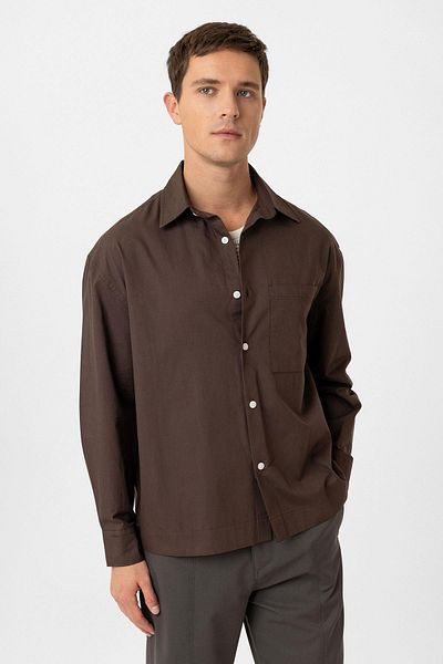 Antioch Brown Cotton Relaxed Men's Shirt