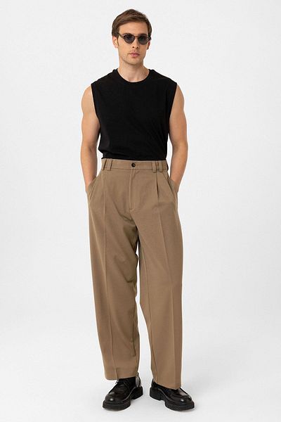 Antioch Camel High Waist Relax Fit Pleated Men's Trousers