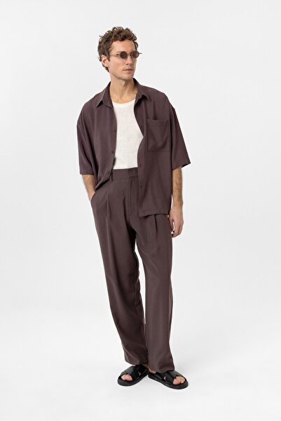 Antioch Brown Pleated Baggy Fit Men's Trousers