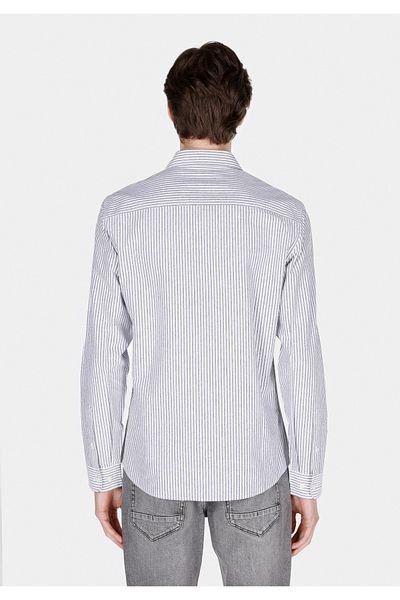 Colin's Slim Fit Shirt Neck Striped Men's Gray Long Sleeve Shirt