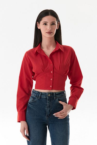 Fulla Moda Back Low-Cut Tie-Up Corset Detailed Shirt