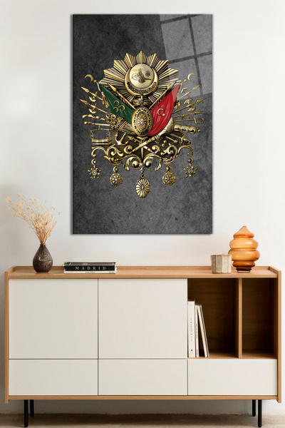 Vitrovelo Altın Detaylı Osmanlı Turası Cam Tablo, Darbelere Dayanıklı Kırılma...