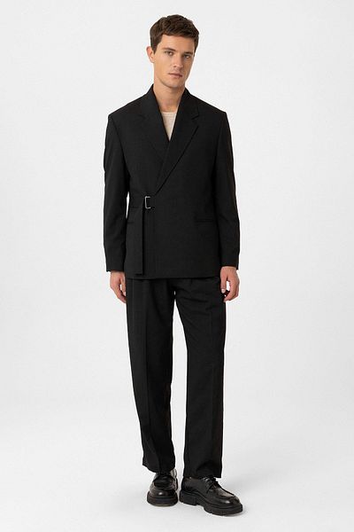 Antioch Black Belted Relax Fit Men's Blazer Jacket