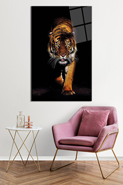 İsb Tekno Ambalaj Vahşi Kaplan Hayvan Portresi Cam Tablo, Temperli ve Rodajlı