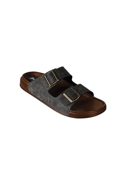 Yaz Kış Ayakkabı Yazkiş Men's Gray Double Buckle Comfortable Sole Slippers