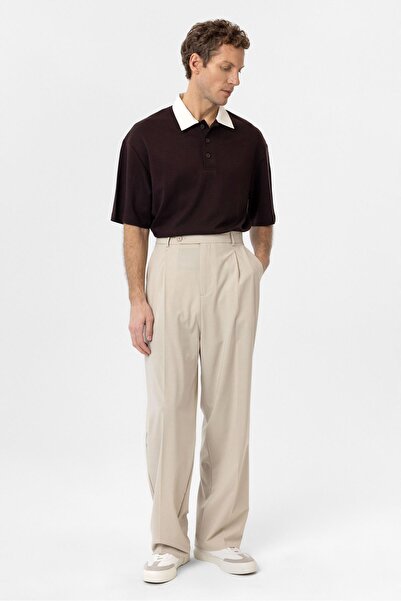 Antioch Brown Contrast Collar Interlock Textured Men's T-Shirt