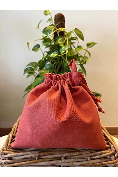 MEKİK BUTİK Чанта за грим с мини рамка и шнур в цвят тухла