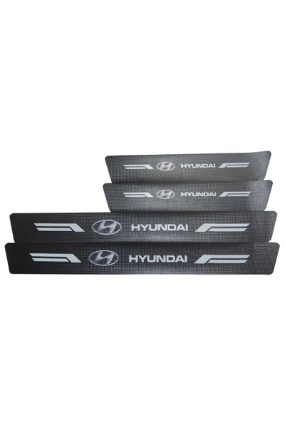 Rukye Shop Hyundai Logolu Karbon Kapı Eşiği Koruyucu Bant Folyo 4'lü Set