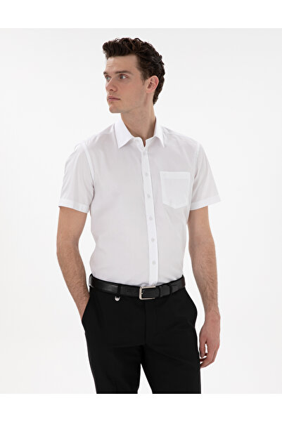 Pierre Cardin White Glossy Satin Regular Fit Short Sleeve Basic Shirt 5030276...