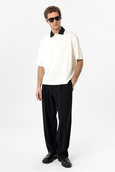 Antioch Ecru Contrast Collar Interlock Textured Men's T-Shirt
