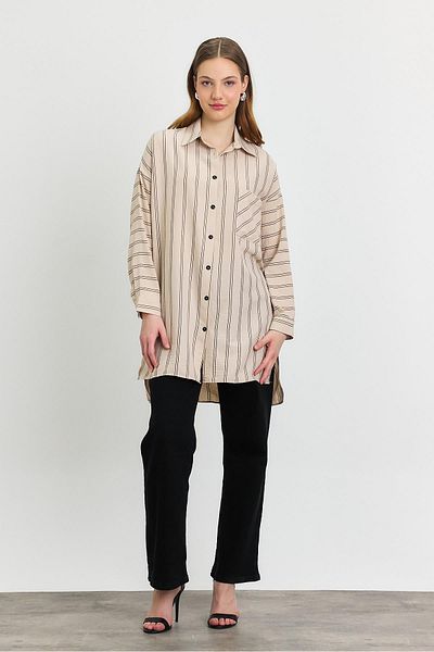 Rays Beige 4068A Striped Single Pocket Tunic Shoes