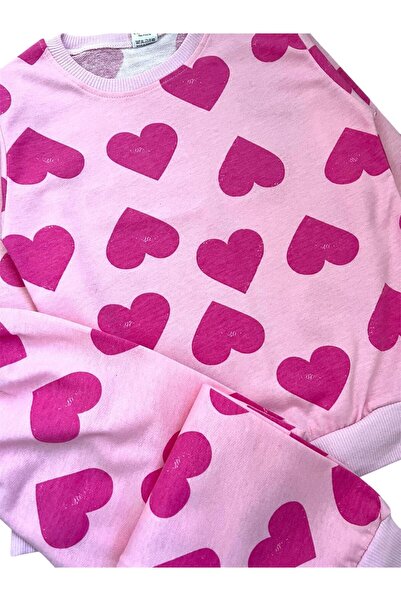 ALİŞ KİDS Lány pamut rózsaszín szívmintás hosszú ujjú szezonális pizsama szett