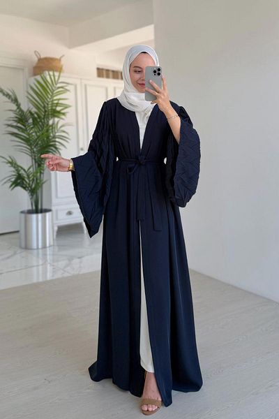 Ka Hijab عباية جيب كم إسباني باللون الأزرق الداكن