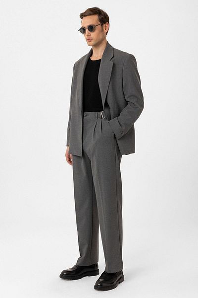 Antioch Gray Double Pleated Baggy Fit Men's Trousers
