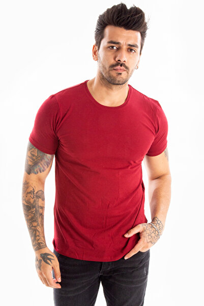 Rizz up Tricou de bază lycra slim cu decolteu roșu Claret pentru bărbați 1801131