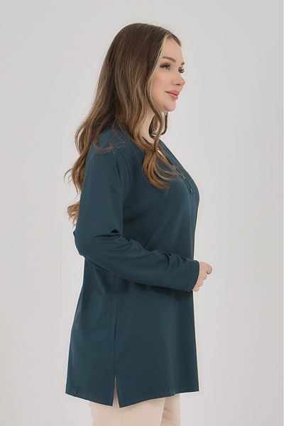 Fresh&Moda Γυναικεία χτενισμένη βαμβακερή μπλούζα με λαιμόκοψη V Lycra Plus Size Μεσήλικας Mother