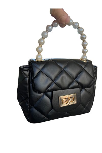 Rose Boncuk kulplu siyah çanta