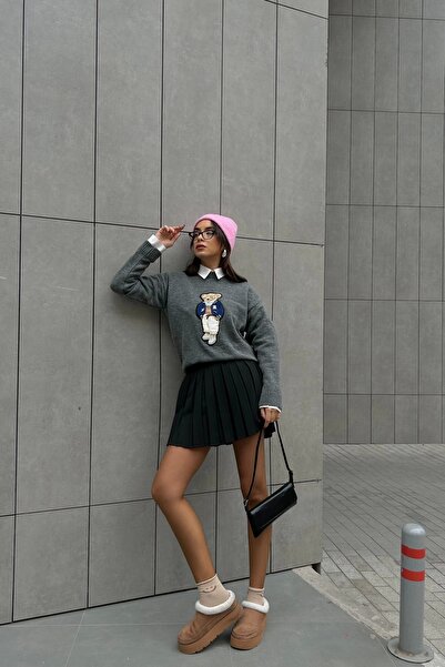 Eka Γυναικείο πουλόβερ γκρι αρκουδάκι 1014-5205