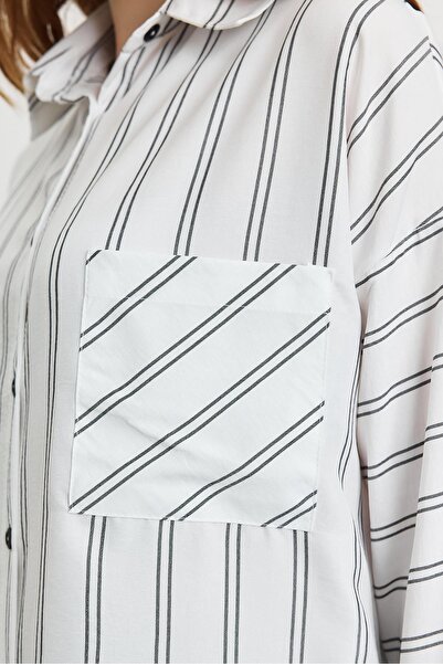 Rays Смугаста туніка з однією кишенею | Екрю колір