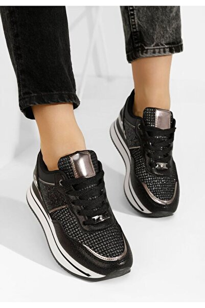 B T Shoes Χανίφα μαύρα αθλητικά παπούτσια πλατφόρμας