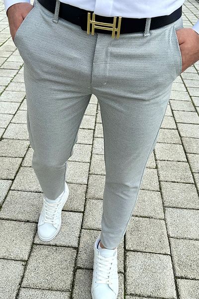 DOPPİO'N DENİM Šedé pánské kalhoty z pružného lycrou slim fit