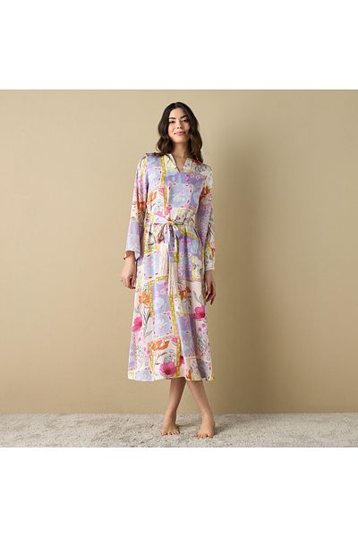FAV قميص نوم بطبعة زهور كاملة مع حزام ربط وحواف