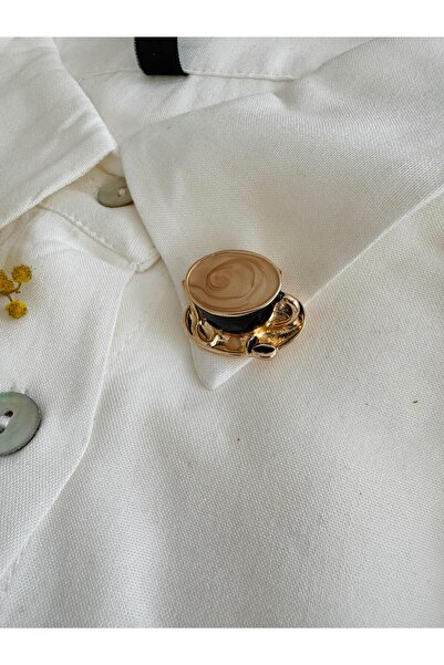 Retrobird Tasarım Latte Broş Yaka İğnesi Kadın Siyah-Kahve