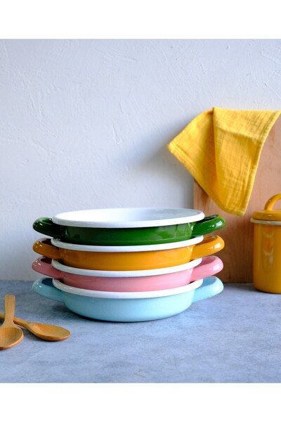 Elifle 18 cm Double Handle Egg Sahanı - Enameled Sahanı Healthy Omelet Pan