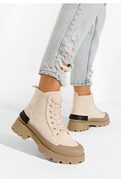 B T Shoes Дамски бежови спортни ботуши Serrena