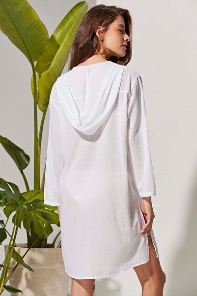 White By Nature Hooded Long White Women's Shirt