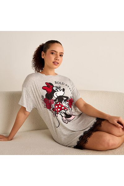 FAV Minnie Mouse Print Sleepshirt with Lace Detail