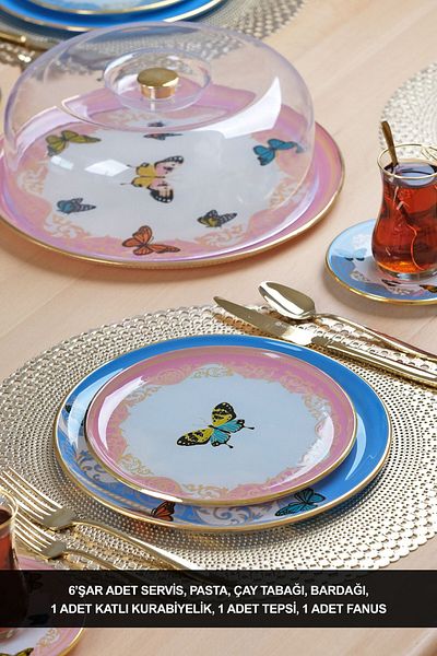 Glore Butterfly Effect Gold Gilded 6-Person 28 Piece Cake Tea Serving Set