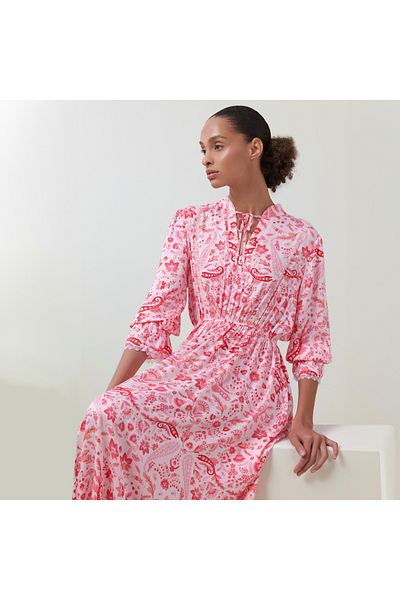 FAV All-Over Floral Print Night Gown with Tie-Ups and Bell Sleeves