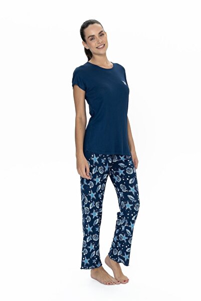 U.S. Polo Assn. U.S. Polo Assn. 20105 Dámská pyžamová souprava s krátkým rukávem a výstřihem do O – tmavě modrá