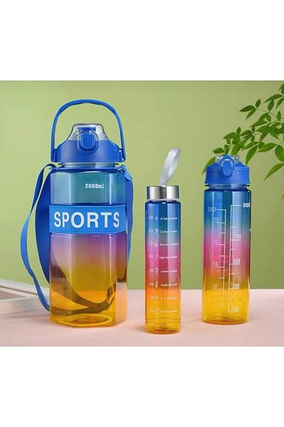 CEZVE HOME 3-Piece Motivational Sports Water Bottle 2Lt 900ml 320ml Tritan Sports Water Bottle