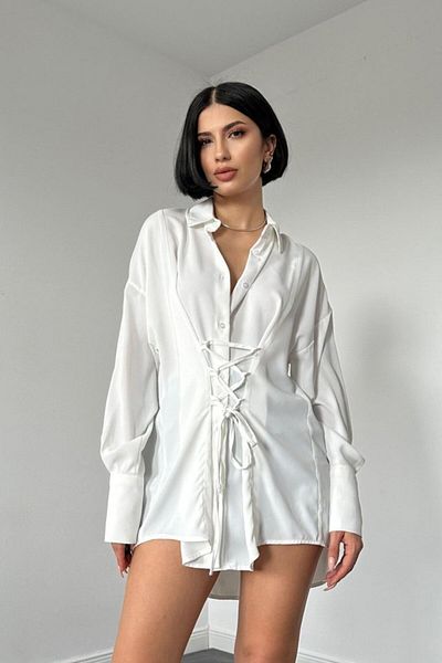İpeksi Silky White Jesica Piece Lace-Up Shirt